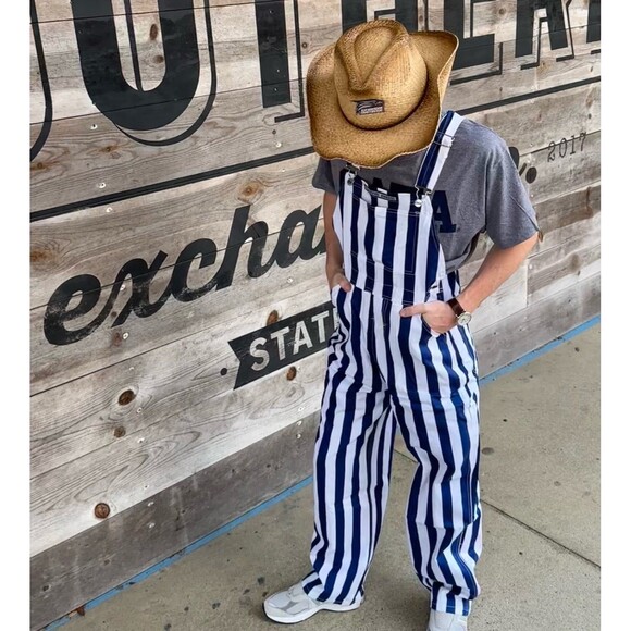 Game Bibs Overalls Blue White Adult Sz 2XL Tailgate Game Day Football Sports - Picture 1 of 13